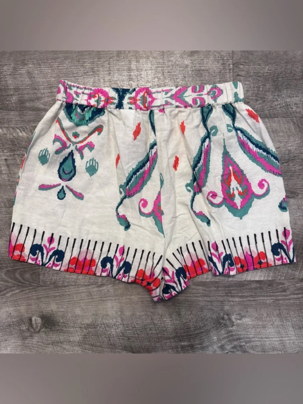 Zara Linen Blend Boho Green Leaf Print Drawstring Shorts NWT Womens Sz. S